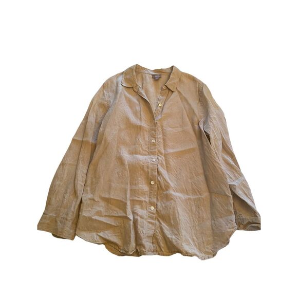 J. Jill Tops - J. Jill Linen Women's Long Sleeve Button Down Shirt Large Khaki Tan